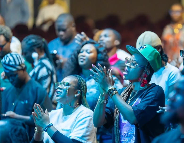A congregation in worship